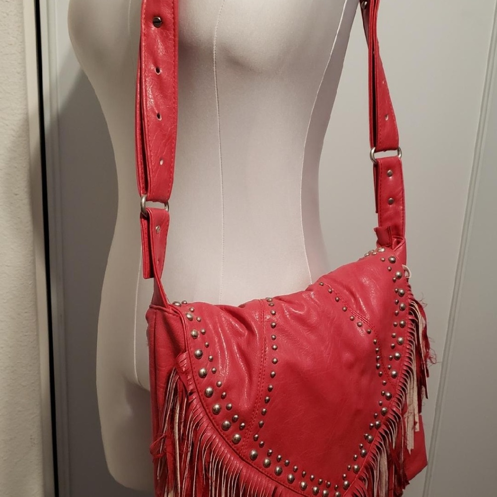 Large Red Leather fringe purse